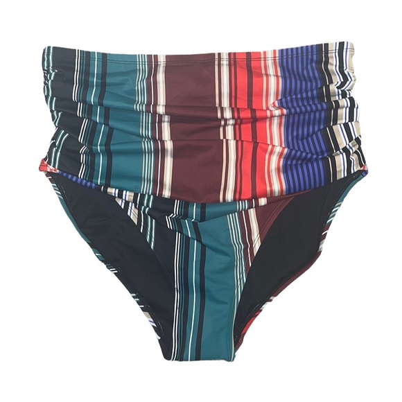 Last chance…Coastal Blue Bikini Bottom Swim Swimsuit Stripe High Waist 1X New - Picture 1 of 3